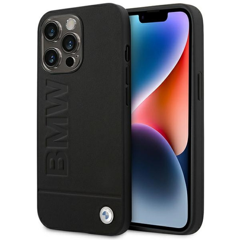 BMW BMHCP14XSLLBK Apple iPhone 14 Pro Max hoesje, Leather Stamp, zwart