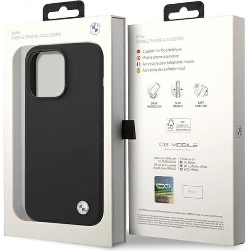 BMW BMHCP14XSILBK Silicone Metal Logo hardcase voor Apple iPhone 14 Pro Max 6,7", zwart