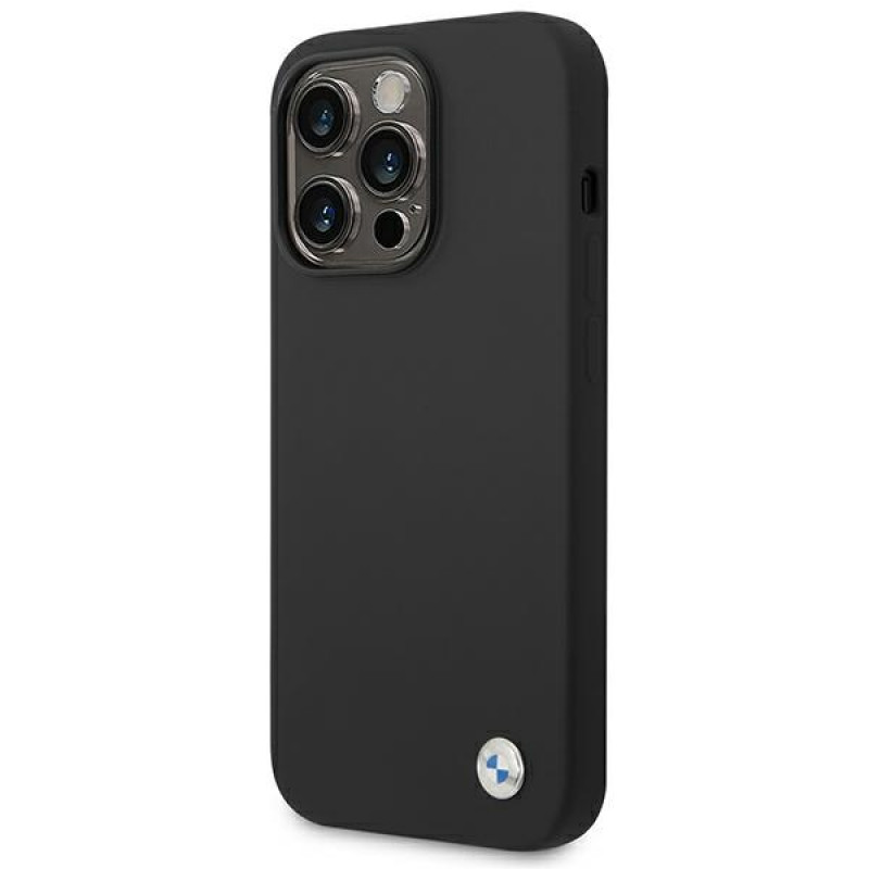 BMW BMHCP14XSILBK Silicone Metal Logo hardcase voor Apple iPhone 14 Pro Max 6,7", zwart