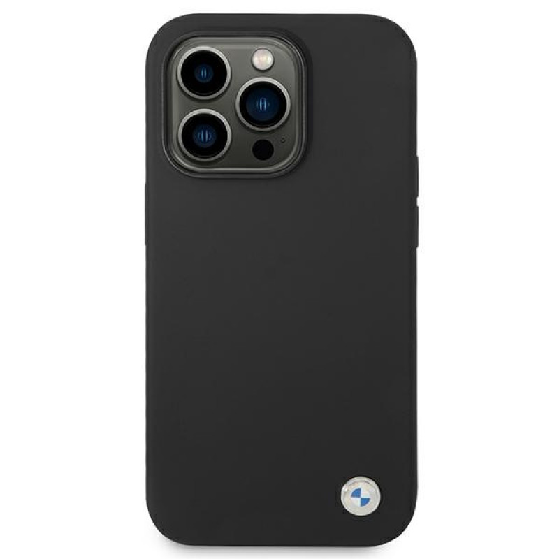 BMW BMHCP14XSILBK Silicone Metal Logo hardcase voor Apple iPhone 14 Pro Max 6,7", zwart