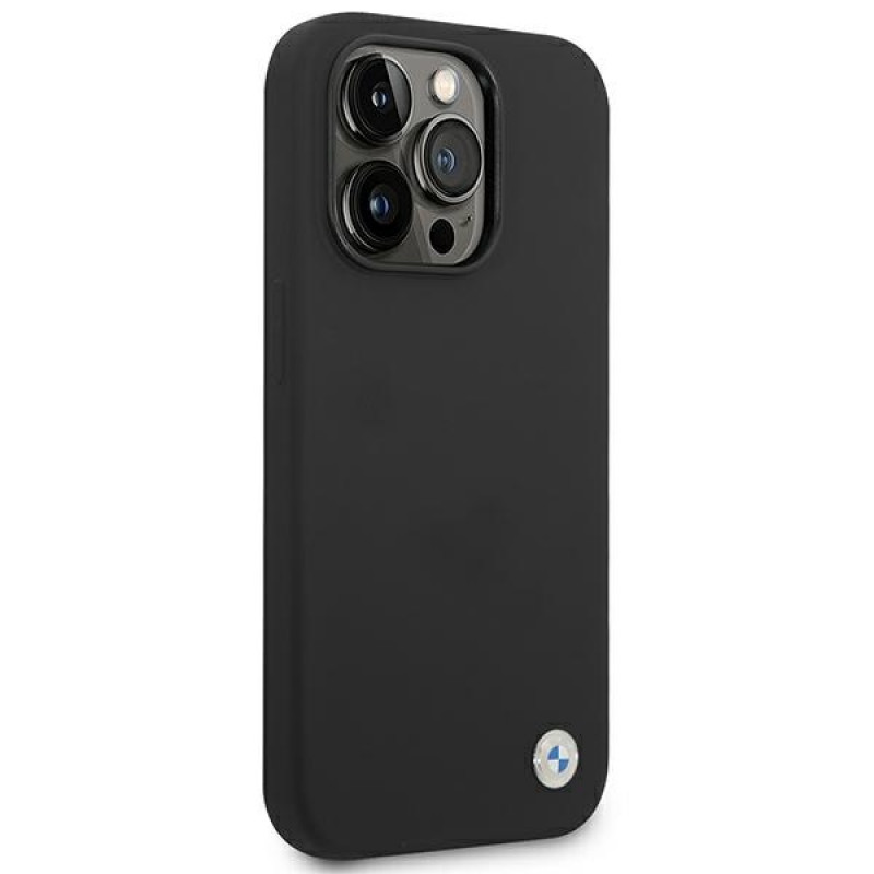 BMW BMHCP14XSILBK Silicone Metal Logo hardcase voor Apple iPhone 14 Pro Max 6,7", zwart