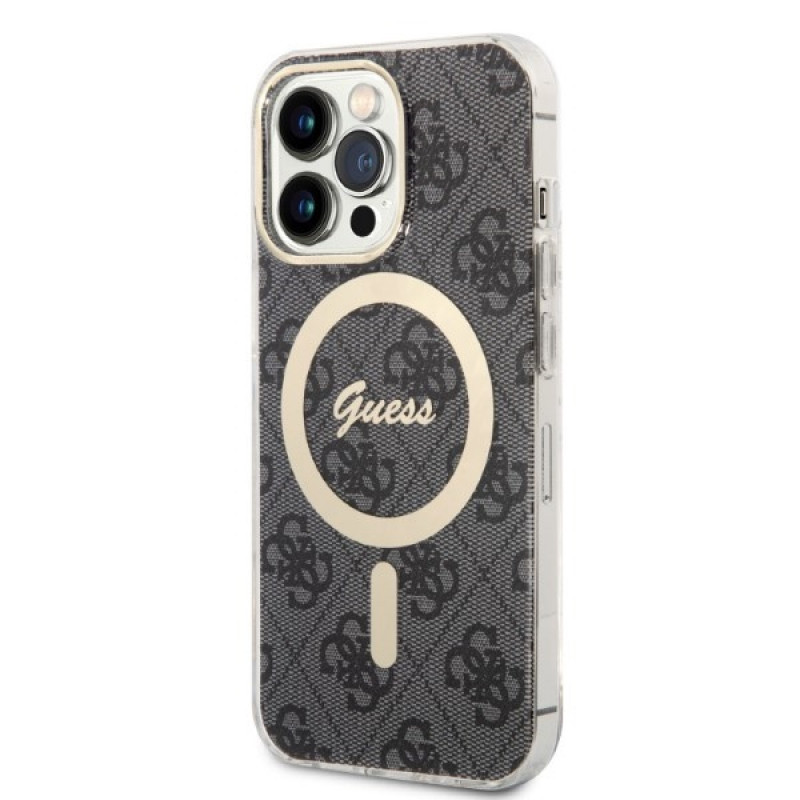 Guess GUBPP13LH4EACSK Case + draadloze oplader set voor Apple iPhone 13 Pro, zwarte hardcase 4G Print MagSafe