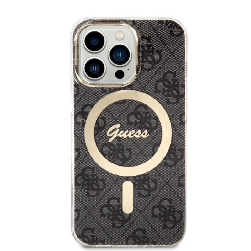 Guess GUBPP13LH4EACSK Case + draadloze oplader set voor Apple iPhone 13 Pro, zwarte hardcase 4G Print MagSafe