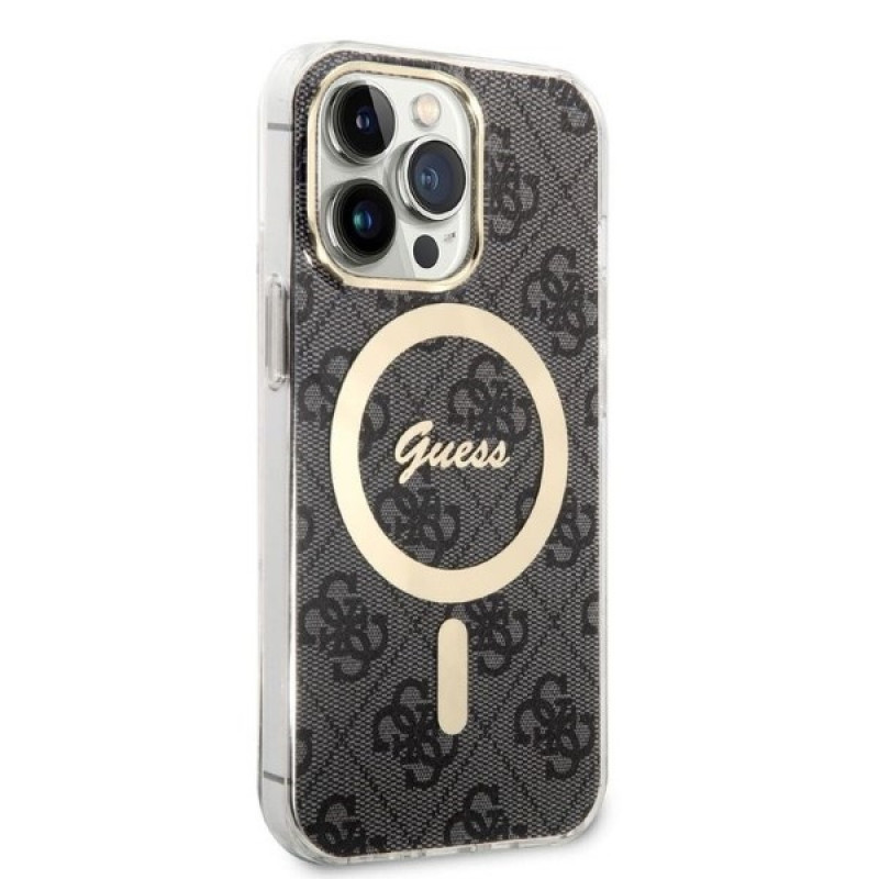 Guess GUBPP13LH4EACSK Case + draadloze oplader set voor Apple iPhone 13 Pro, zwarte hardcase 4G Print MagSafe