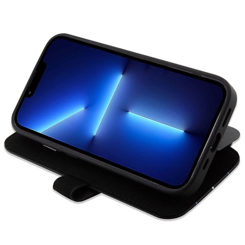 BMW BMBKP14L22RVSK Leather Stamp Blue Lines bookcase voor Apple iPhone 14 Pro 6,1", zwart