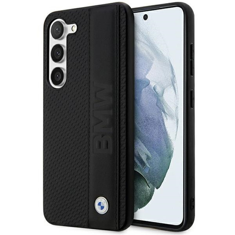 BMW BMHCS23M22RDPK Leather Textured & Stripe hardcase voor Samsung Galaxy S23+ (S916), zwart