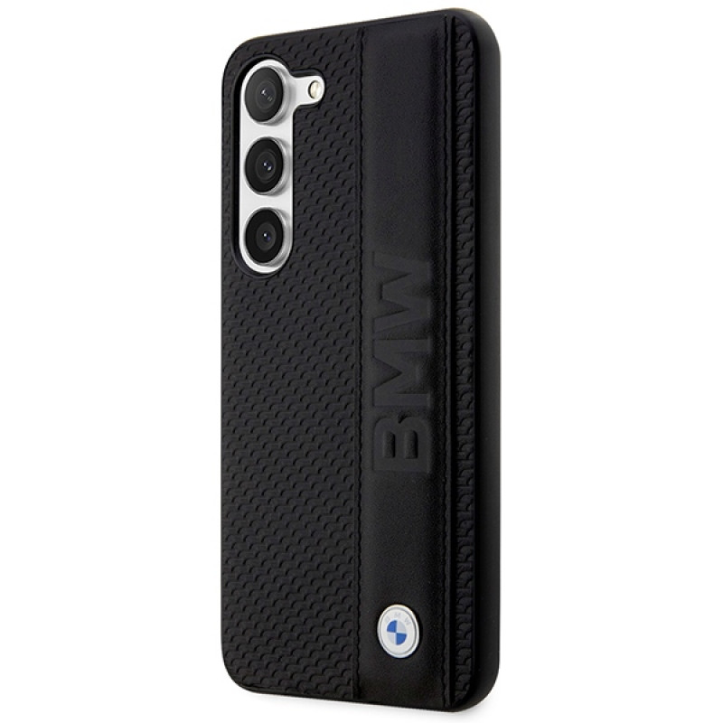 BMW BMHCS23M22RDPK Leather Textured & Stripe hardcase voor Samsung Galaxy S23+ (S916), zwart