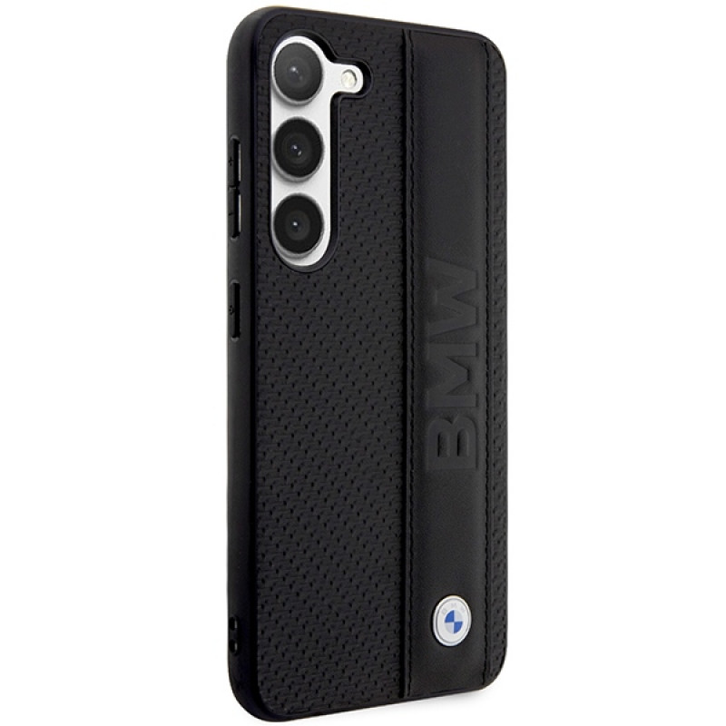 BMW BMHCS23M22RDPK Leather Textured & Stripe hardcase voor Samsung Galaxy S23+ (S916), zwart