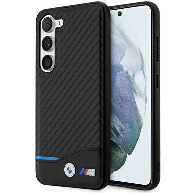 BMW BMHCS23M22NBCK Leather Carbon hardcase voor Samsung Galaxy S23+ (S916), zwart