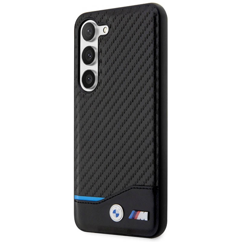 BMW BMHCS23M22NBCK Leather Carbon hardcase voor Samsung Galaxy S23+ (S916), zwart