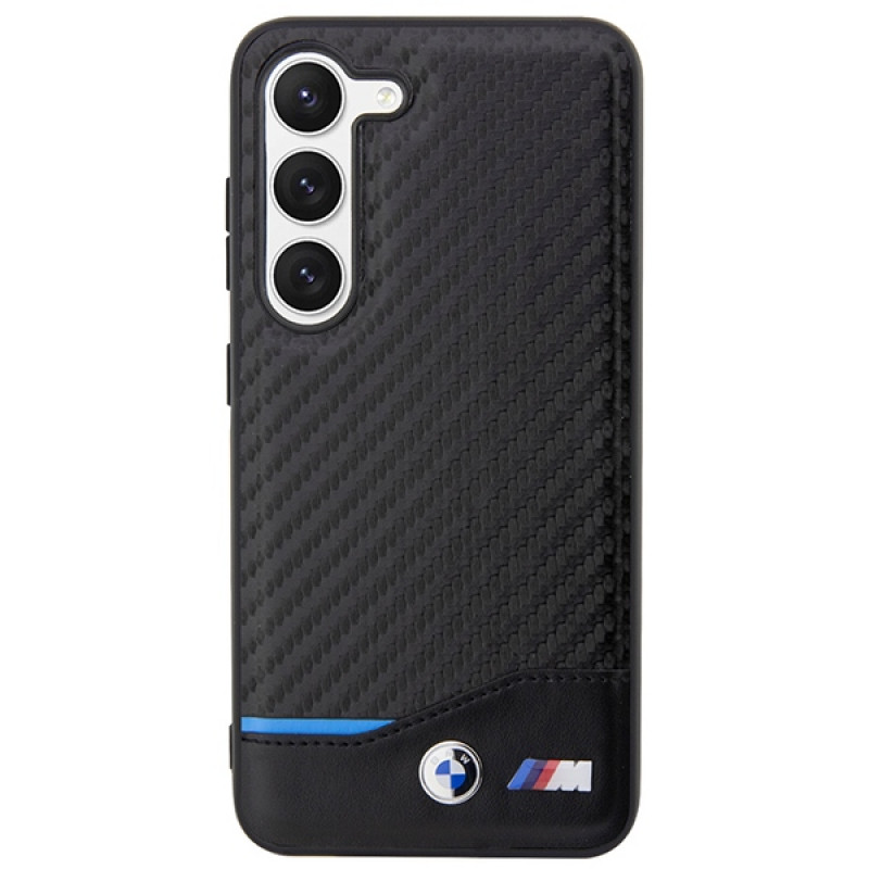 BMW BMHCS23M22NBCK Leather Carbon hardcase voor Samsung Galaxy S23+ (S916), zwart