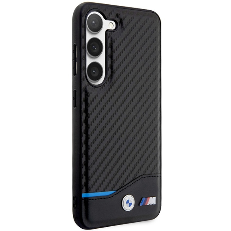 BMW BMHCS23M22NBCK Leather Carbon hardcase voor Samsung Galaxy S23+ (S916), zwart