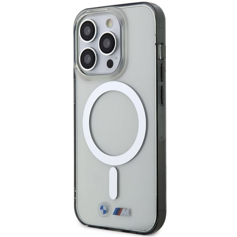 BMW BMHMP14LHCRS Silver Ring MagSafe hardcase voor Apple iPhone 14 Pro, transparant