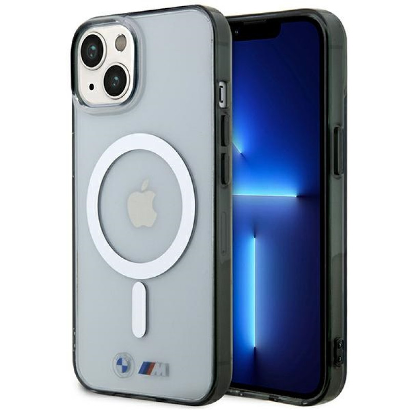 BMW BMHMP14SHCRS Silver Ring MagSafe hardcase voor Apple iPhone 14, transparant