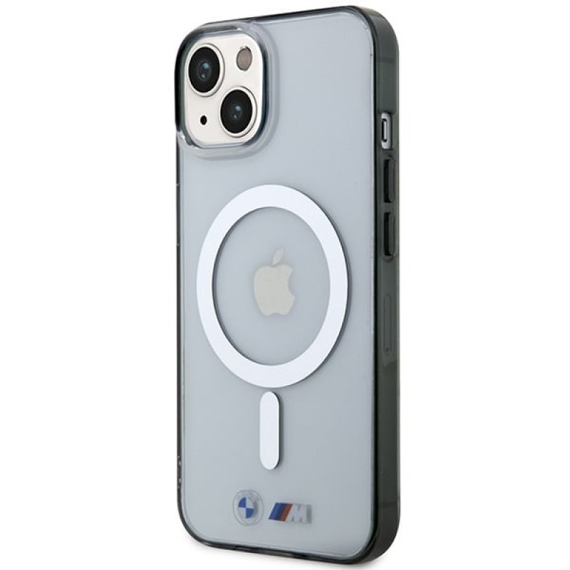 BMW BMHMP14SHCRS Silver Ring MagSafe hardcase voor Apple iPhone 14, transparant