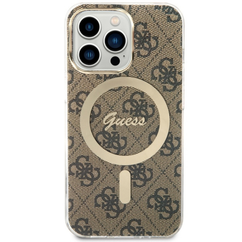 Guess GUHMP13LH4STW 4G MagSafe-hardcase voor Apple iPhone 13 Pro, bruin