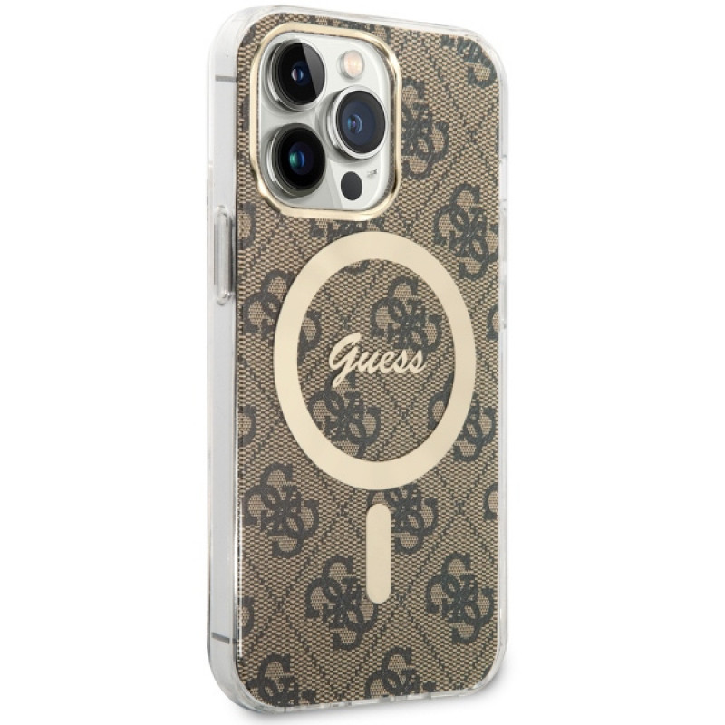 Guess GUHMP13LH4STW 4G MagSafe-hardcase voor Apple iPhone 13 Pro, bruin