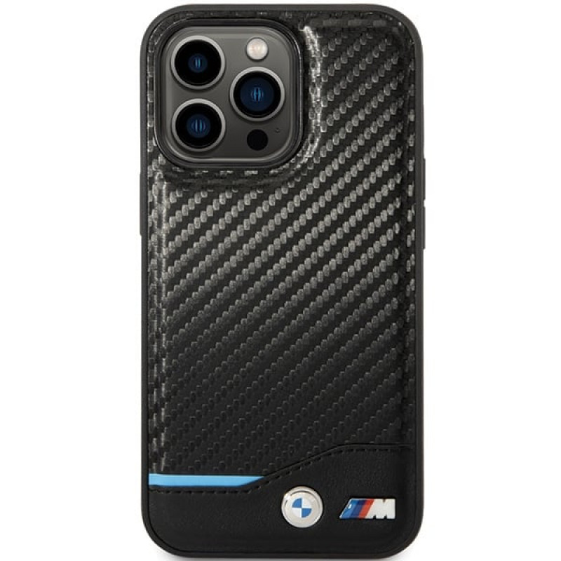BMW BMHCP13X22NBCK Leather Carbon hardcase voor Apple iPhone 13 Pro Max, zwart