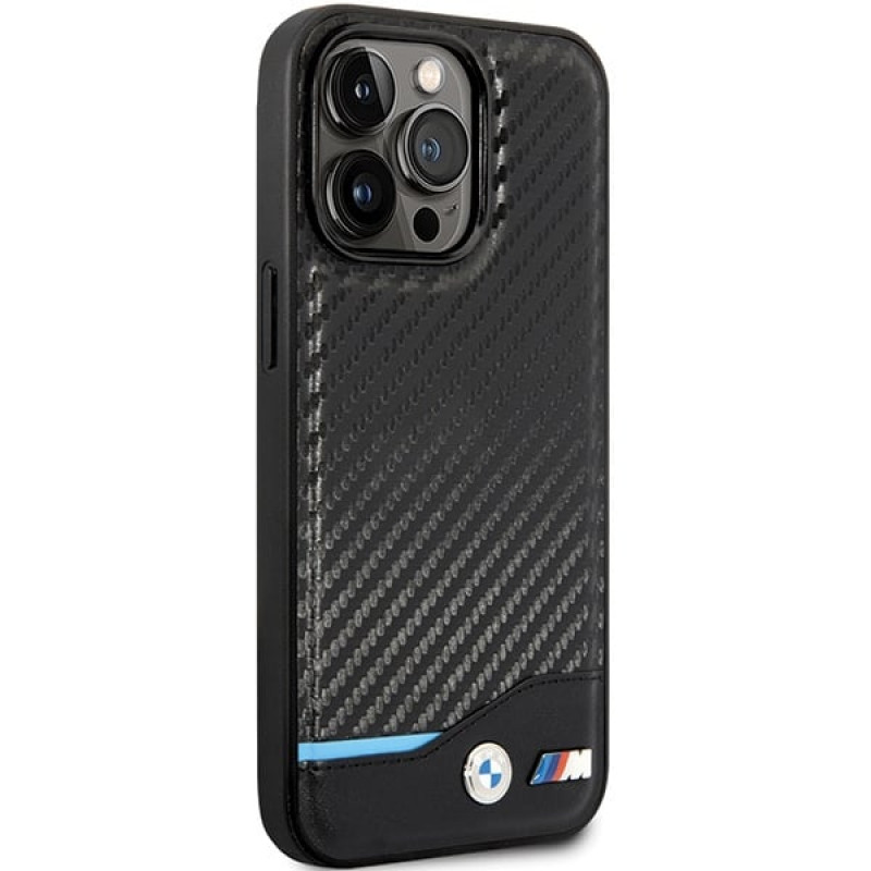 BMW BMHCP13X22NBCK Leather Carbon hardcase voor Apple iPhone 13 Pro Max, zwart
