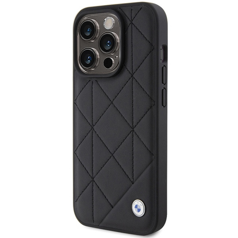 BMW BMHCP15X22RQDK Leren gewatteerde hoes voor Apple iPhone 15 Pro Max, zwart