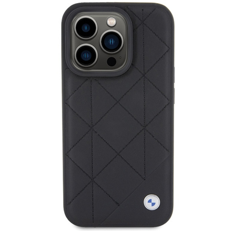 BMW BMHCP15X22RQDK Leren gewatteerde hoes voor Apple iPhone 15 Pro Max, zwart