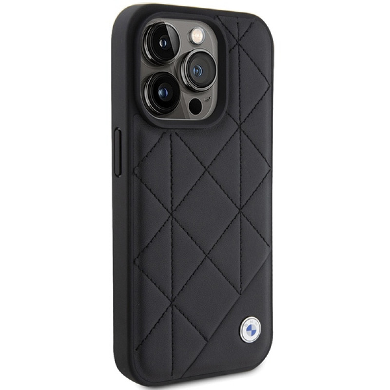 BMW BMHCP15X22RQDK Leren gewatteerde hoes voor Apple iPhone 15 Pro Max, zwart