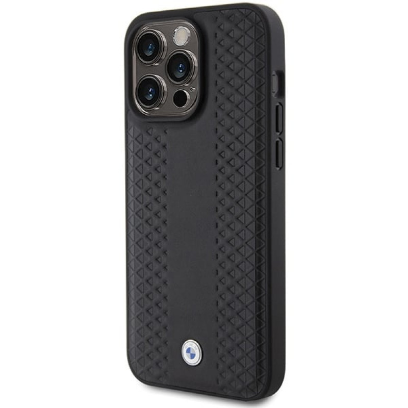 BMW BMHCP15X22RFGK Leather Diamond Pattern-hoesje voor Apple iPhone 15 Pro Max, zwart