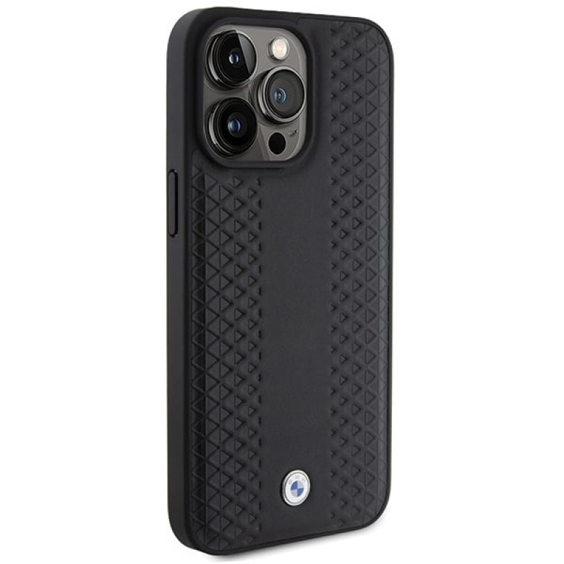 BMW BMHCP15X22RFGK Leather Diamond Pattern-hoesje voor Apple iPhone 15 Pro Max, zwart