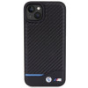 BMW BMHCP15M22NBCK Leather Carbon hardcase voor Apple iPhone 15 Plus / 14 Plus, zwart