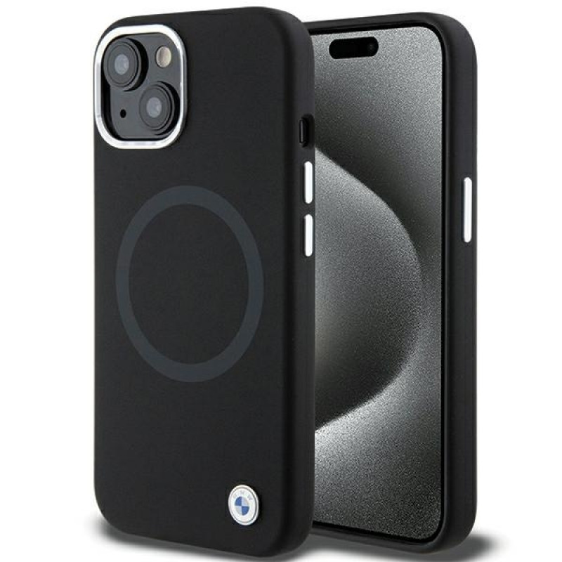 BMW BMHMP15SSILBK2 Signature Liquid Silicone MagSafe-hoesje voor Apple iPhone 15, zwart