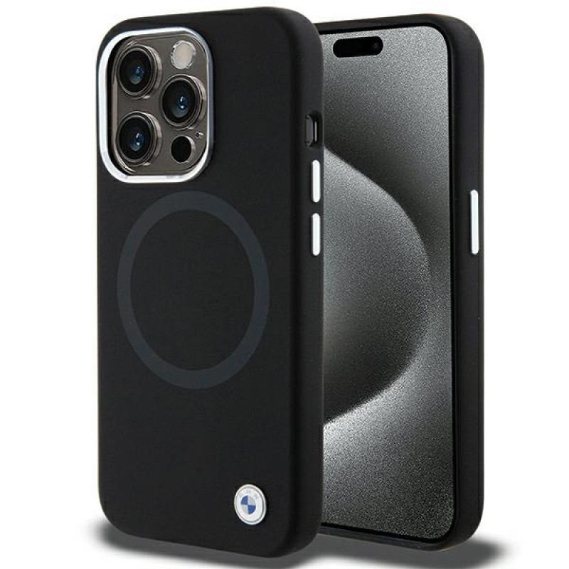 BMW BMHMP15XSILBK2 Signature Liquid Silicone MagSafe-hoesje voor Apple iPhone 15 Pro Max, zwart