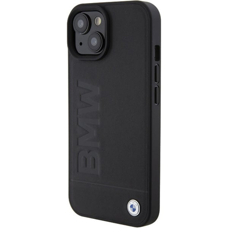 BMW BMHMP15MSLLBK Leren Hot Stamp MagSafe-hoesje voor Apple iPhone 15 Plus / 14 Plus, zwart