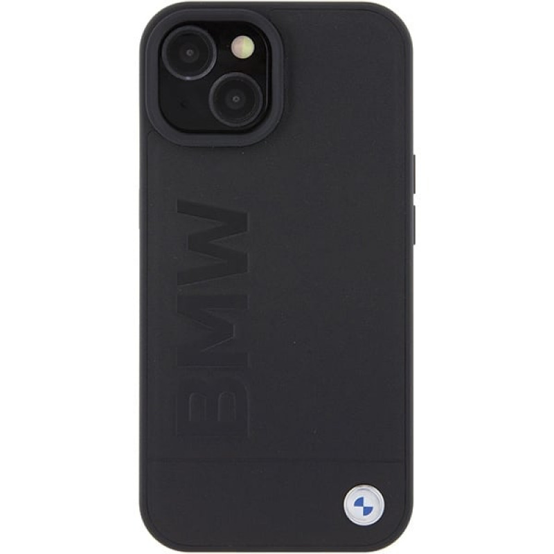 BMW BMHMP15MSLLBK Leren Hot Stamp MagSafe-hoesje voor Apple iPhone 15 Plus / 14 Plus, zwart