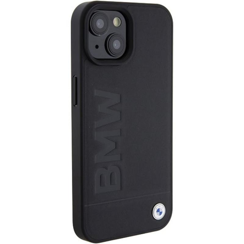 BMW BMHMP15MSLLBK Leren Hot Stamp MagSafe-hoesje voor Apple iPhone 15 Plus / 14 Plus, zwart