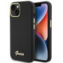 Guess GUHCP15SSMBSLK hardcase van silicone met metalen logo en frame voor Apple iPhone 15 / 14 / 13, zwart