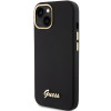 Guess GUHCP15SSMBSLK hardcase van silicone met metalen logo en frame voor Apple iPhone 15 / 14 / 13, zwart