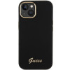 Guess GUHCP15SSMBSLK hardcase van silicone met metalen logo en frame voor Apple iPhone 15 / 14 / 13, zwart