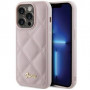 Guess GUHCP15LPSQSQSP Quilted Metal Logo-hardcase voor Apple iPhone 15 Pro, roze