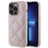 Guess GUHCP15LPSQSQSP Quilted Metal Logo-hardcase voor Apple iPhone 15 Pro, roze
