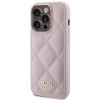 Guess GUHCP15LPSQSQSP Quilted Metal Logo-hardcase voor Apple iPhone 15 Pro, roze