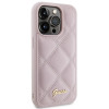 Guess GUHCP15LPSQSQSP Quilted Metal Logo-hardcase voor Apple iPhone 15 Pro, roze