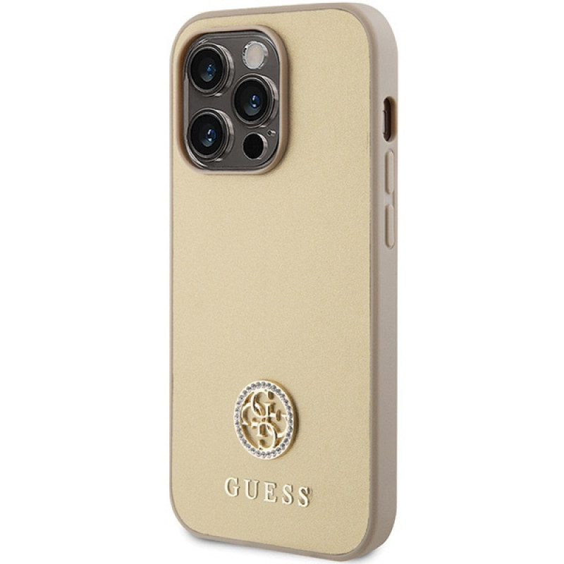 Guess GUHCP15LPS4DGPD PU 4G Strass Metal Logo-hoesje voor Apple iPhone 15 Pro, goud