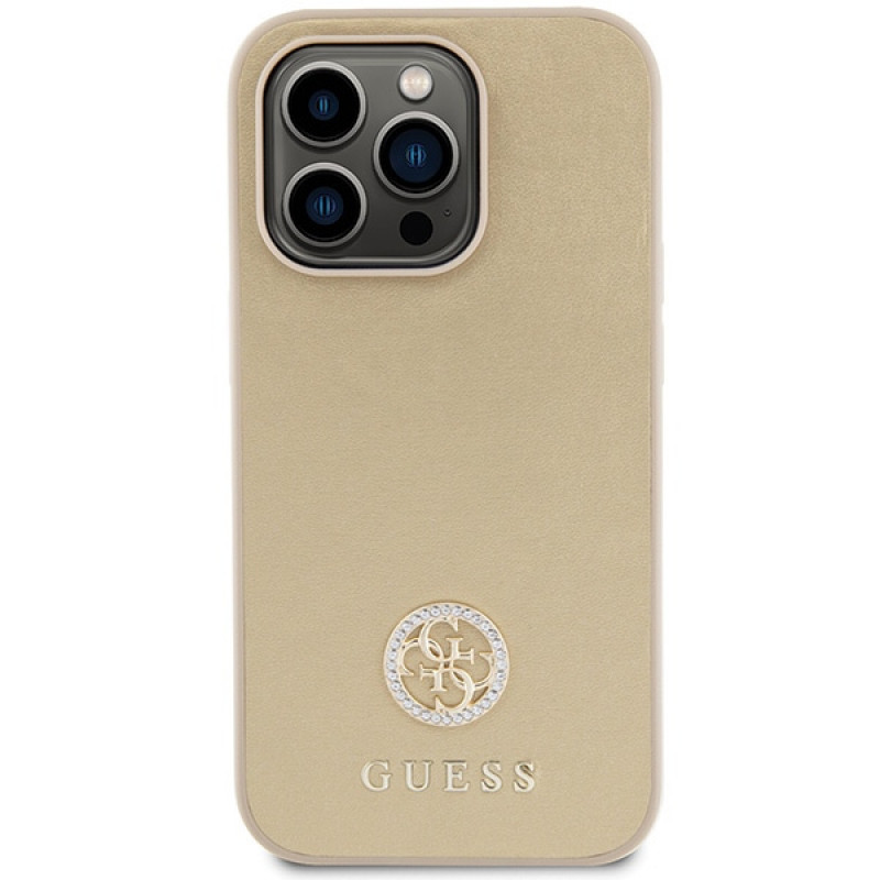 Guess GUHCP15LPS4DGPD PU 4G Strass Metal Logo-hoesje voor Apple iPhone 15 Pro, goud
