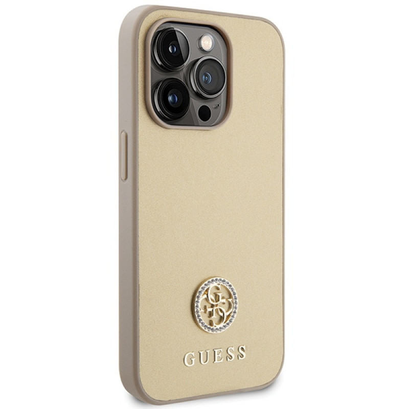Guess GUHCP15LPS4DGPD PU 4G Strass Metal Logo-hoesje voor Apple iPhone 15 Pro, goud
