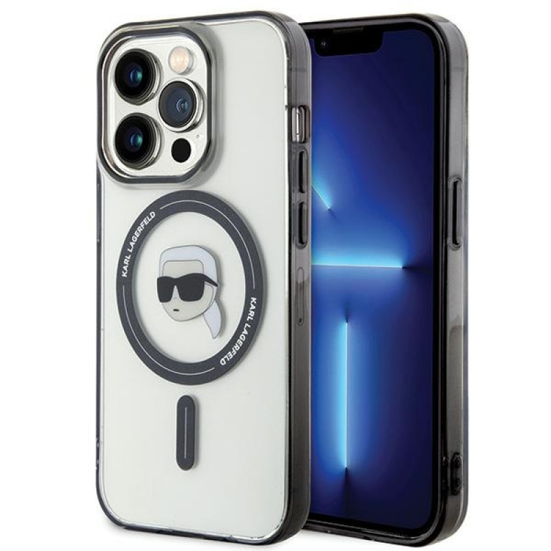 Karl Lagerfeld KLHMP15LHKHNOTK IML Karl's Head MagSafe-hardcase voor Apple iPhone 15 Pro, transparant