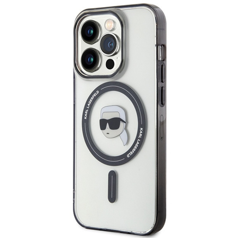Karl Lagerfeld KLHMP15LHKHNOTK IML Karl's Head MagSafe-hardcase voor Apple iPhone 15 Pro, transparant