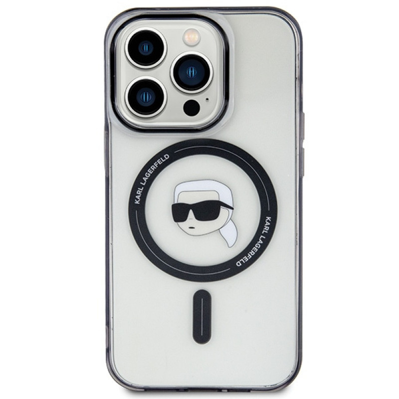 Karl Lagerfeld KLHMP15LHKHNOTK IML Karl's Head MagSafe-hardcase voor Apple iPhone 15 Pro, transparant