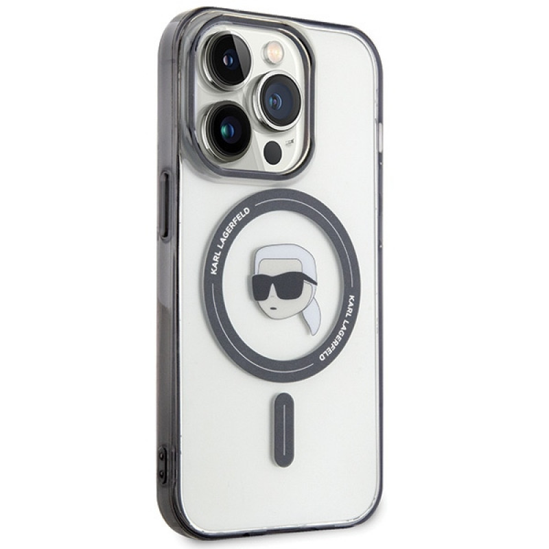 Karl Lagerfeld KLHMP15LHKHNOTK IML Karl's Head MagSafe-hardcase voor Apple iPhone 15 Pro, transparant