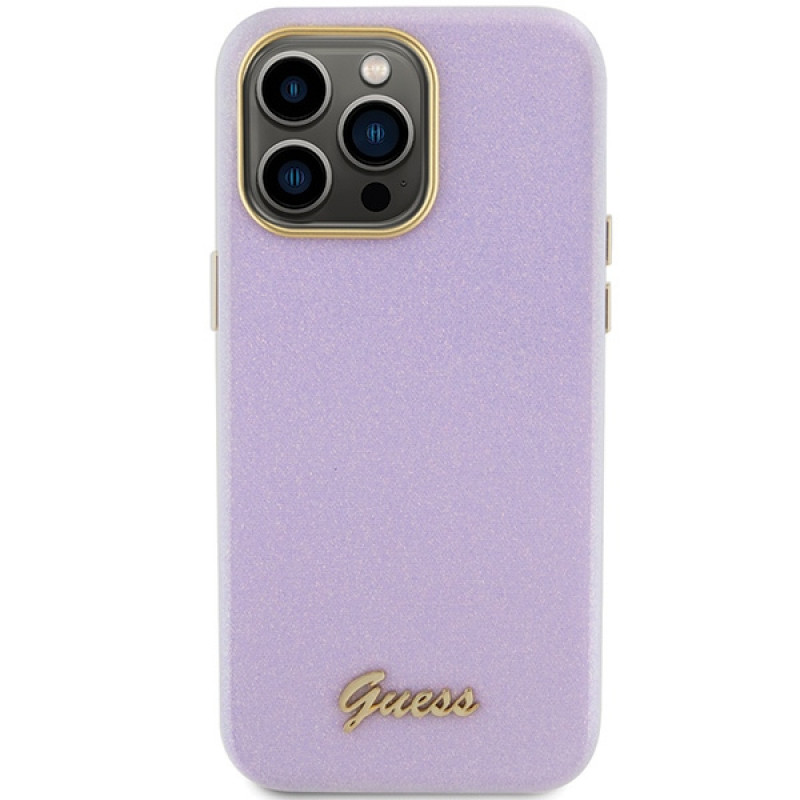 Guess GUHCP15XPGMCSL Glitter Glossy Script hardcase voor Apple iPhone 15 Pro Max, lila