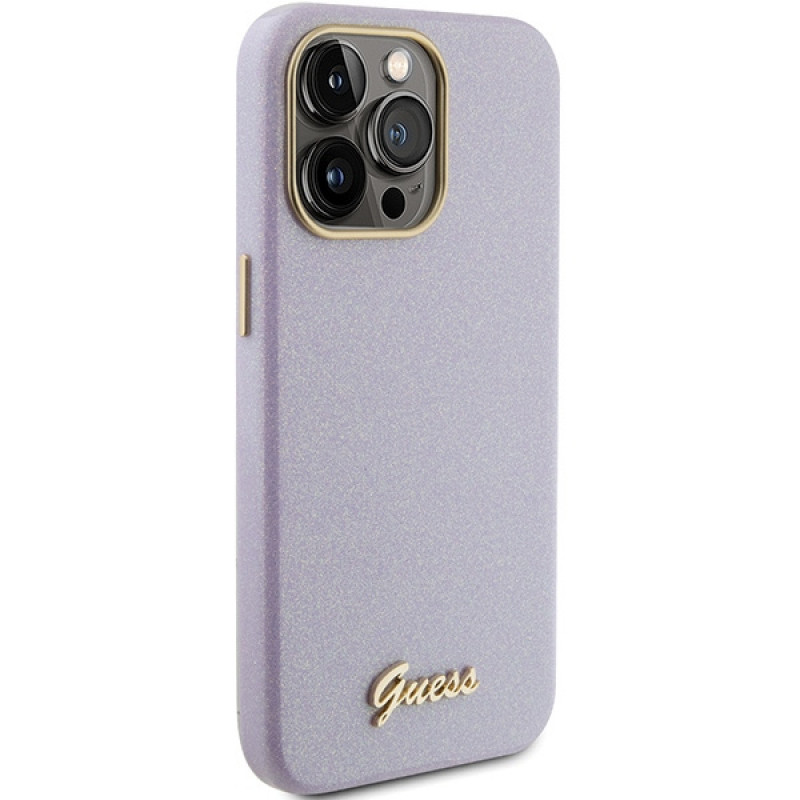 Guess GUHCP15XPGMCSL Glitter Glossy Script hardcase voor Apple iPhone 15 Pro Max, lila